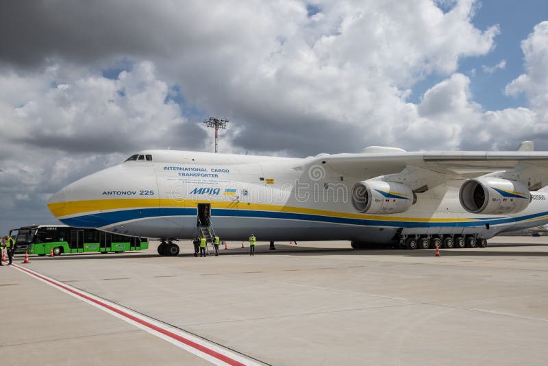 ISTANBUL, TURKEY - OCTOBER 05, 2021: Antonov Airlines Antonov An-225 Mriya in Istanbul International Airport. ISTANBUL, TURKEY - OCTOBER 05, 2021: Antonov Airlines Antonov An-225 Mriya in Istanbul International Airport