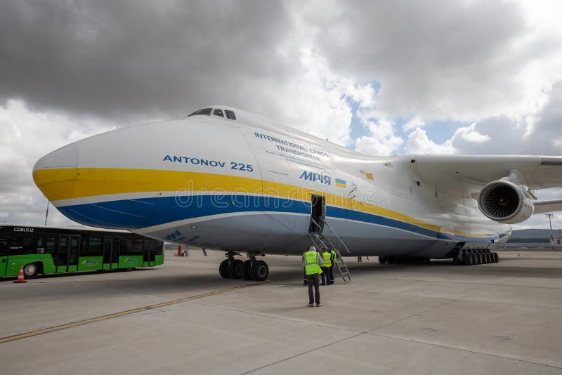 ISTANBUL, TURKEY - OCTOBER 05, 2021: Antonov Airlines Antonov An-225 Mriya in Istanbul International Airport. ISTANBUL, TURKEY - OCTOBER 05, 2021: Antonov Airlines Antonov An-225 Mriya in Istanbul International Airport