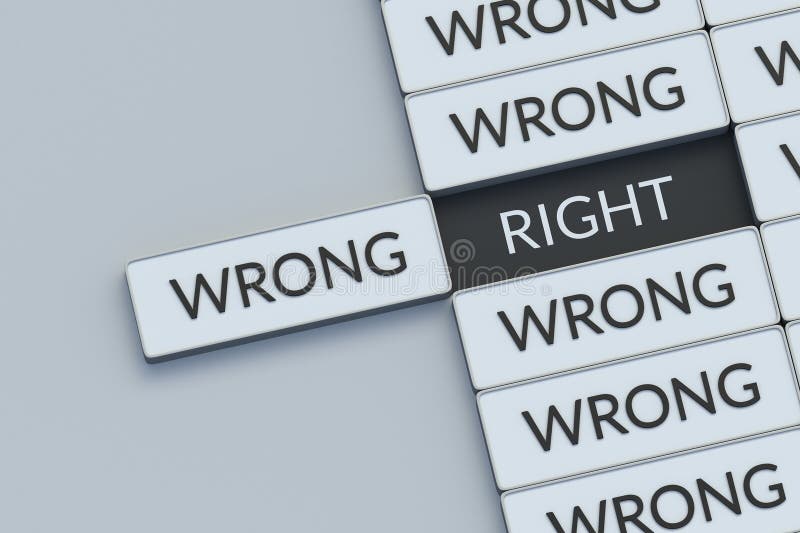 Antonym words wrong and right on blocks stock illustration