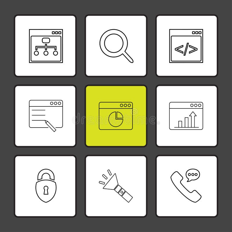Antorcha, cerradura, teléfono, llamada, ventanas, ui, disposición, web, usuario stock de ilustración