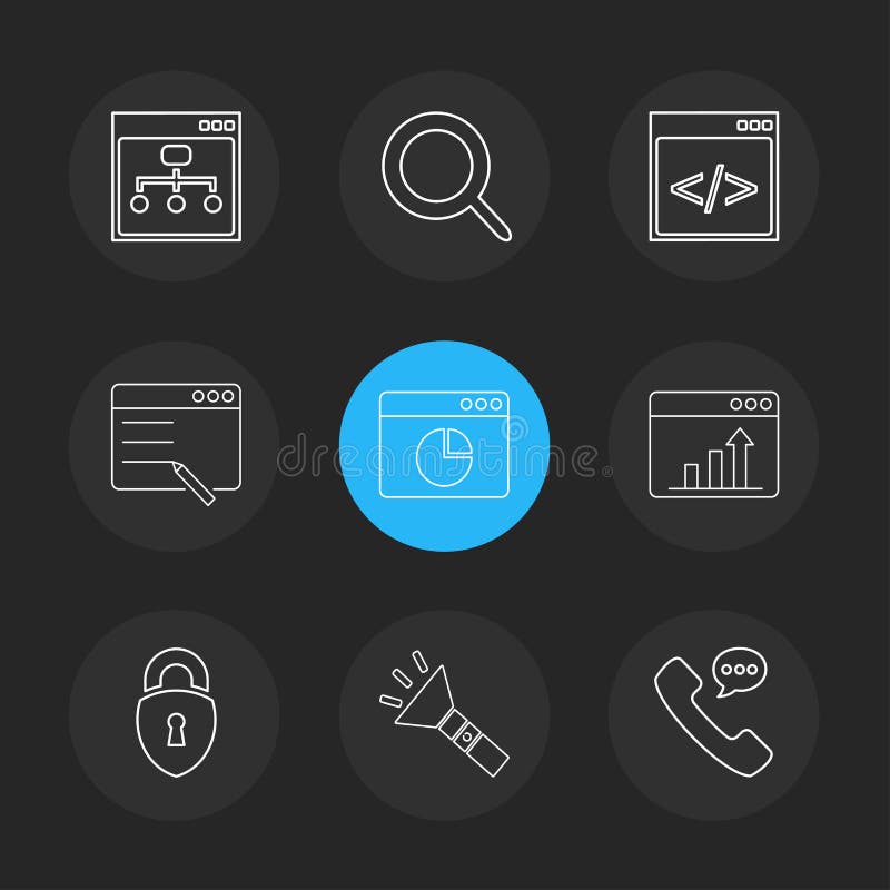 Antorcha, cerradura, teléfono, llamada, ventanas, ui, disposición, web, usuario stock de ilustración