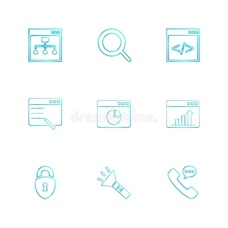 Antorcha, cerradura, teléfono, llamada, ventanas, ui, disposición, web, usuario stock de ilustración