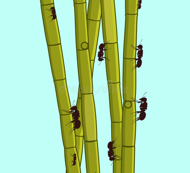 Ants Climbing on Sugarcane Sticks royalty free illustration