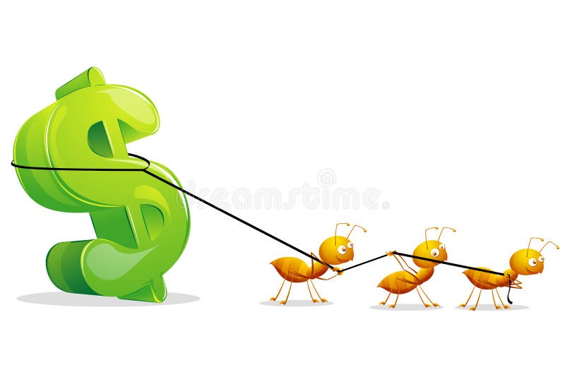 Ants dragging Dollar vector illustration