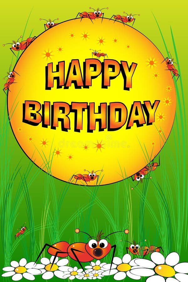 Bee and Flowers - Birthday Card Stock Vector - Illustration of cute ...