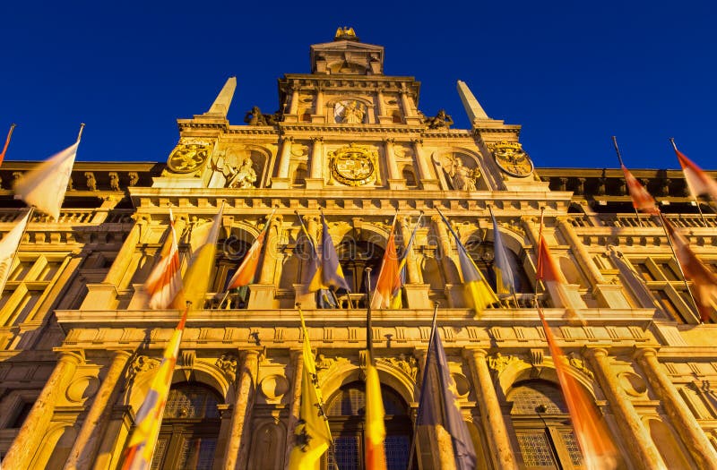 Antwerp Town Hall in Dusk Stock Photo Image of architecture