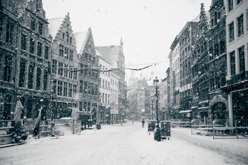 Antwerp at Winter Snowstorm Stock Photo Image of cold, city 27712786