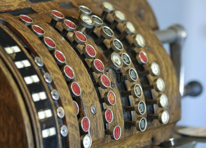 An Antique Wooden Crank-Operated Cash Register, or Till. An Antique Wooden Crank-Operated Cash Register, or Till