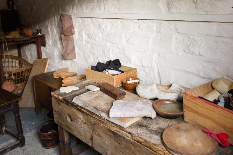 A view of the antique cobbler workshop. A view of the antique cobbler workshop.