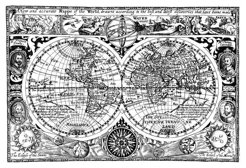 Antykwarski ilustracyjny mapy wektoru świat