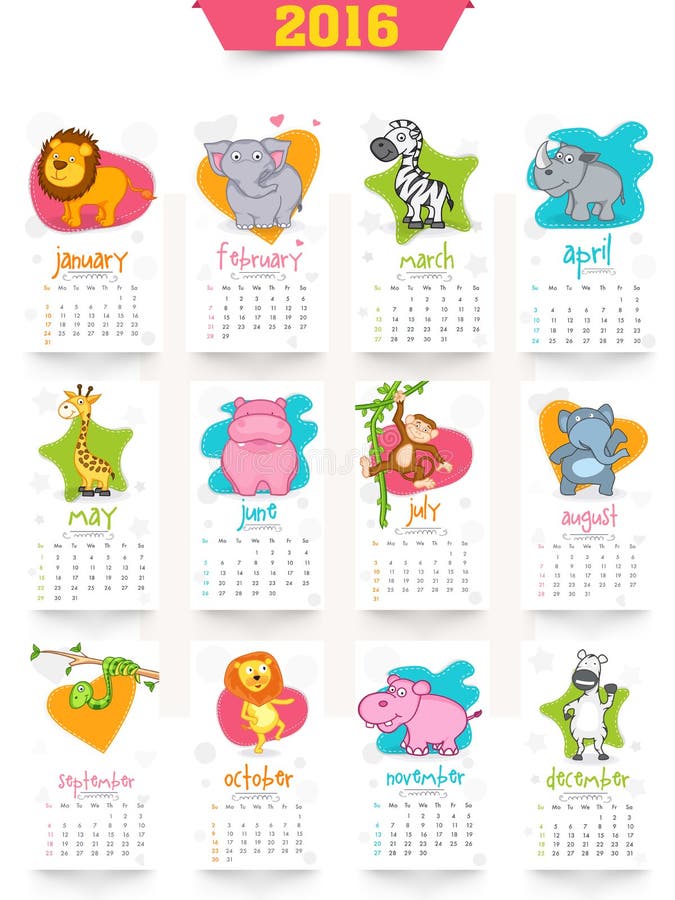 Anualmente calendário 2016 criativo para a celebração do ano novo ilustração stock Anualmente calendário 2016 criativo para a celebração do ano novo ilustração stock