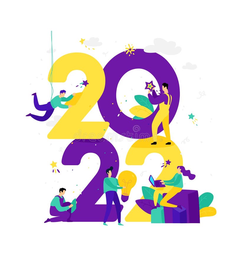 Anul nou 2022. anul nou. vector. oamenii de afaceri salută Crăciunul și anul nou. noi orizonturi. stock illustration