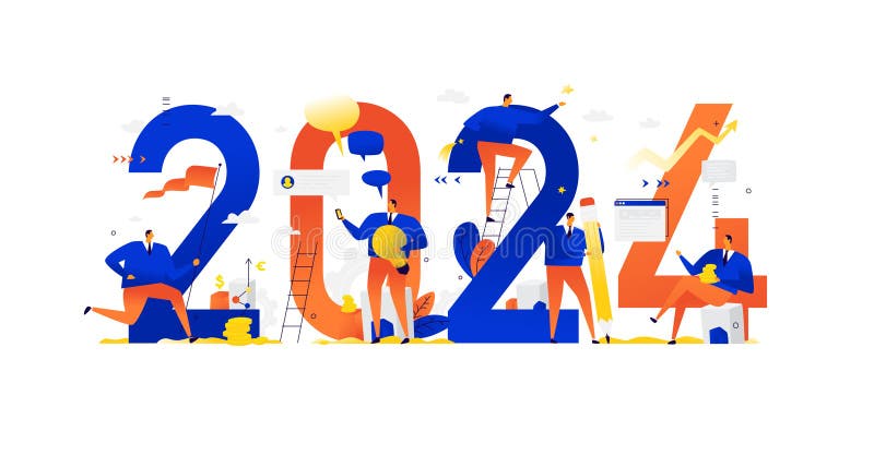 Anul nou 2024. anul nou. vector. oamenii de afaceri salută Crăciunul și anul nou. noi orizonturi. royalty free illustration