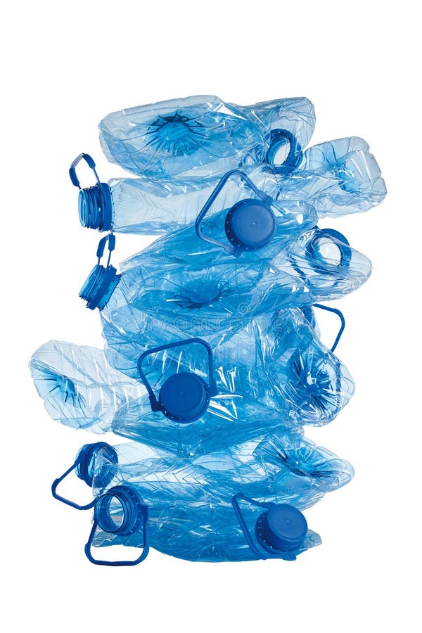 använd plastic bunt för blåa flaskor royaltyfria bilder använd plastic bunt för blåa flaskor royaltyfria bilder