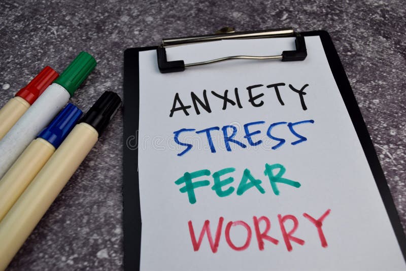 Anxiety, Stress, Fear, Worry write on sticky notes isolated on Office Desk