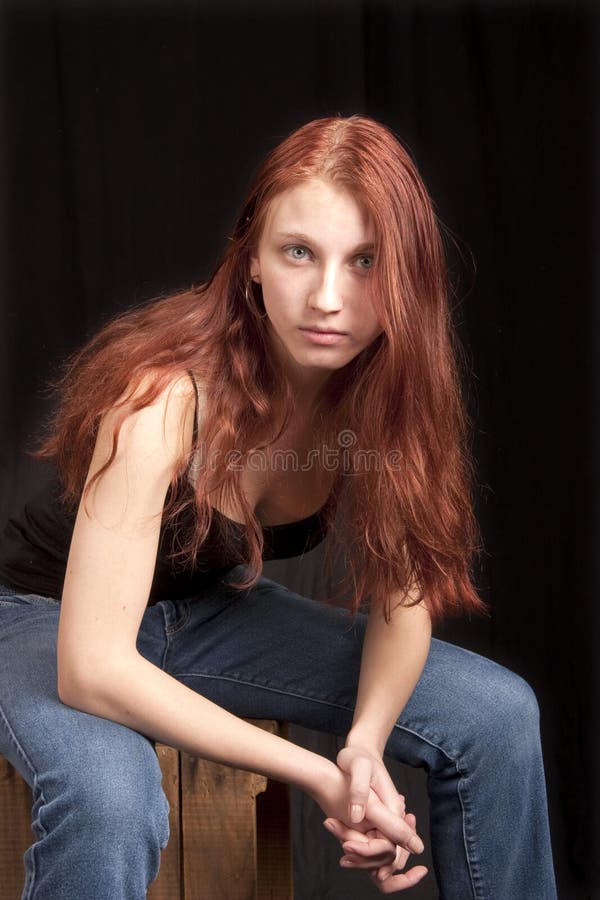 Anxious Teen Redhead Seated Stock Photo Imag