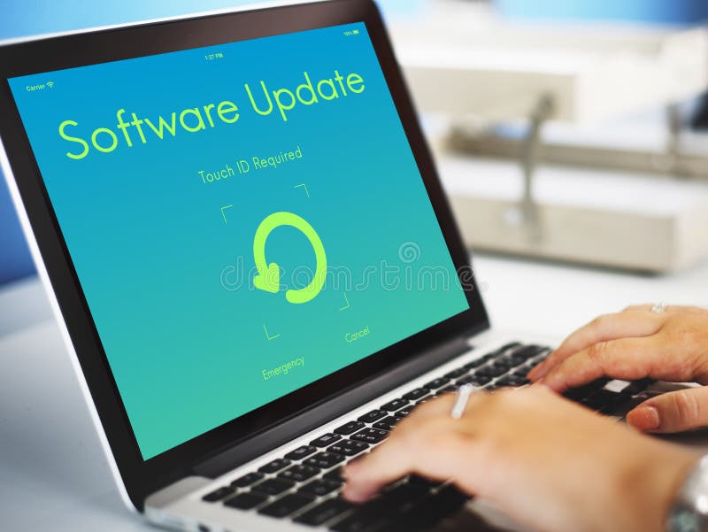 Konzept für die Anzeige elektronischer Geräte mit Software-Update stockfoto