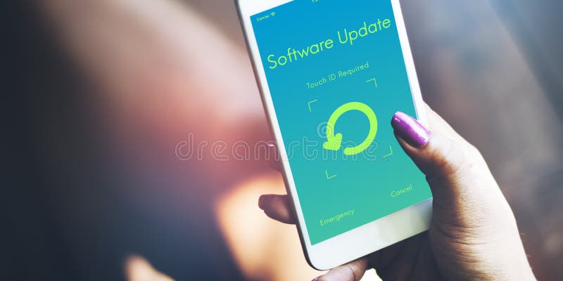 Konzept für den Bildschirm eines elektronischen Geräts mit Software-Update lizenzfreies stockbild