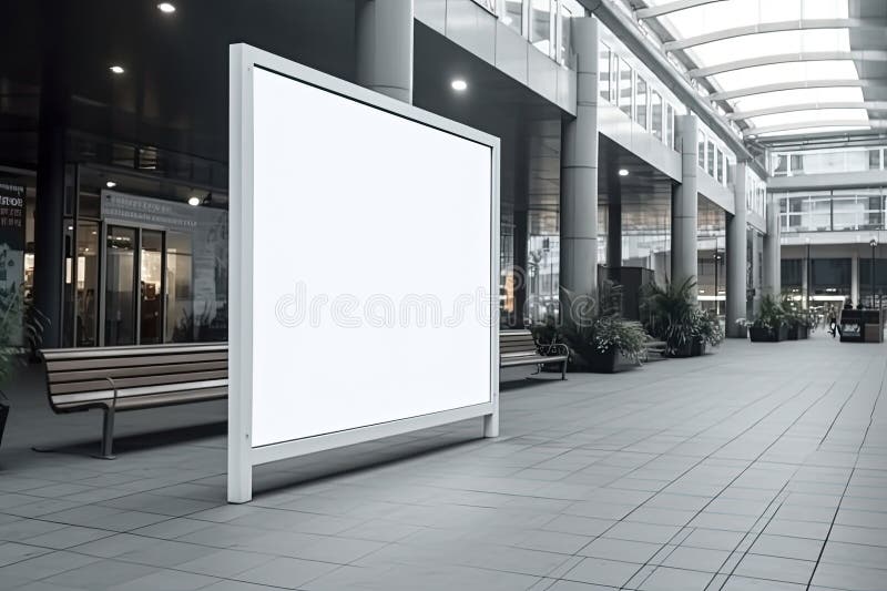 Anzeigenfläche für öffentliche Einkaufszentren oder Geschäftszentren als leere leere, weiße Mockupsignatur stock abbildung