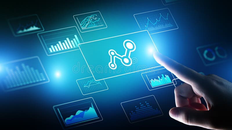 Análise de dados grande, inteligência empresarial, conceito das soluções da tecnologia na tela virtual ilustração do vetor Análise de dados grande, inteligência empresarial, conceito das soluções da tecnologia na tela virtual ilustração do vetor