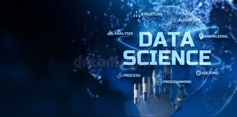 Análisis de datos ciencia análisis tecnología de la información concepto. representación 3d de brazo robótico stock de ilustración