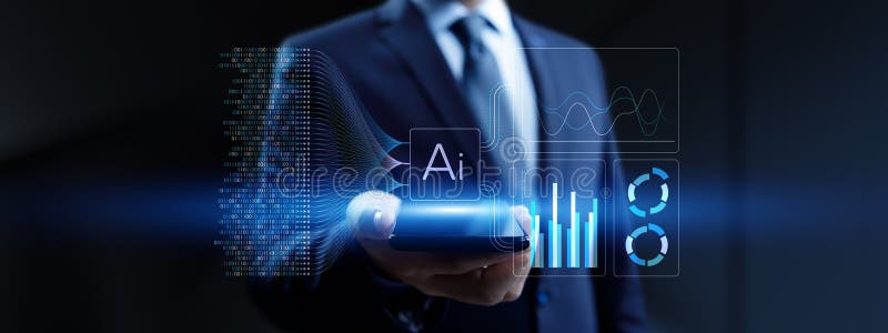 Análisis de datos de inteligencia artificial e imágenes de aprendizaje automático para la tecnología empresarial fotografía de archivo