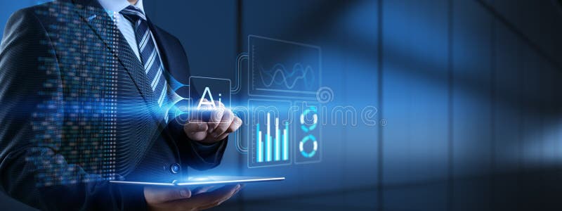Análisis de datos de inteligencia artificial e imágenes de aprendizaje automático para la tecnología empresarial imagenes de archivo