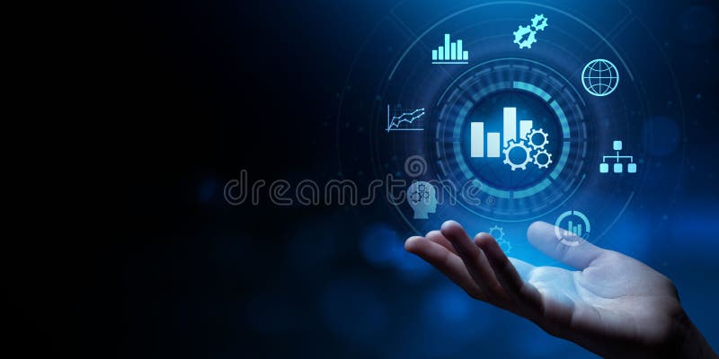 Análisis de negocio concepto de tecnología de análisis de grandes datos en pantalla vr. imagen de archivo libre de regalías