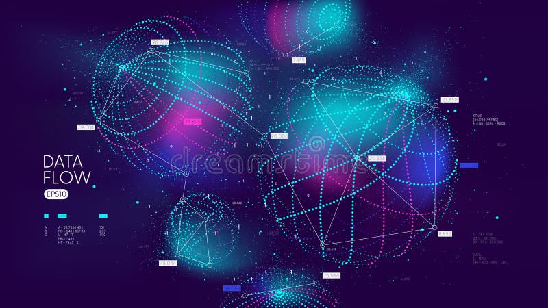 Análisis y clasificación de la visualización de la base de datos digital de los grandes datos en forma de esferas ciberespacio con ilustración del vector