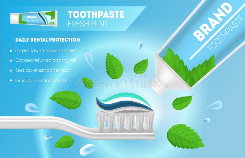 Anúncios detalhados realísticos do dentífrico e da escova de dentes do alvejante 3d Vetor ilustração stock Anúncios detalhados realísticos do dentífrico e da escova de dentes do alvejante 3d Vetor ilustração stock