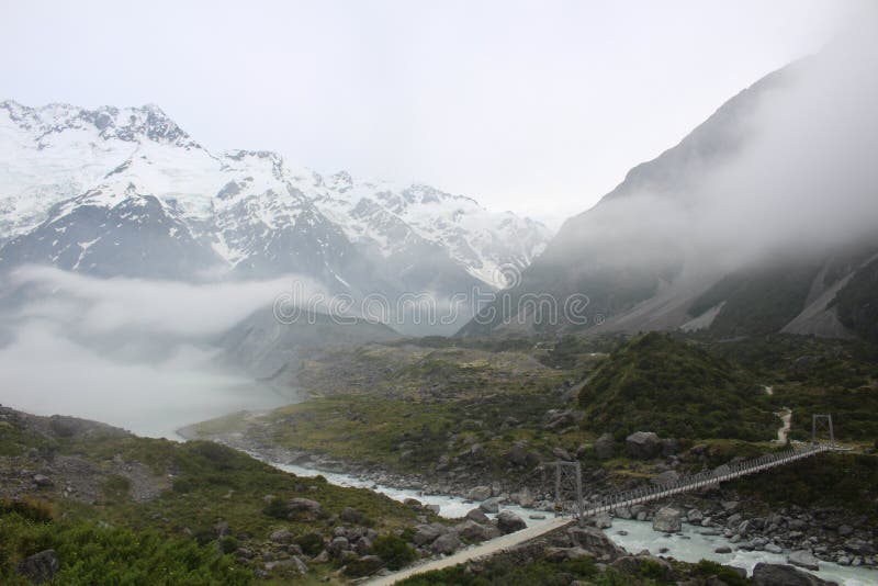 Mt. Cook in mist New Zealand Tasman Glacier View Track