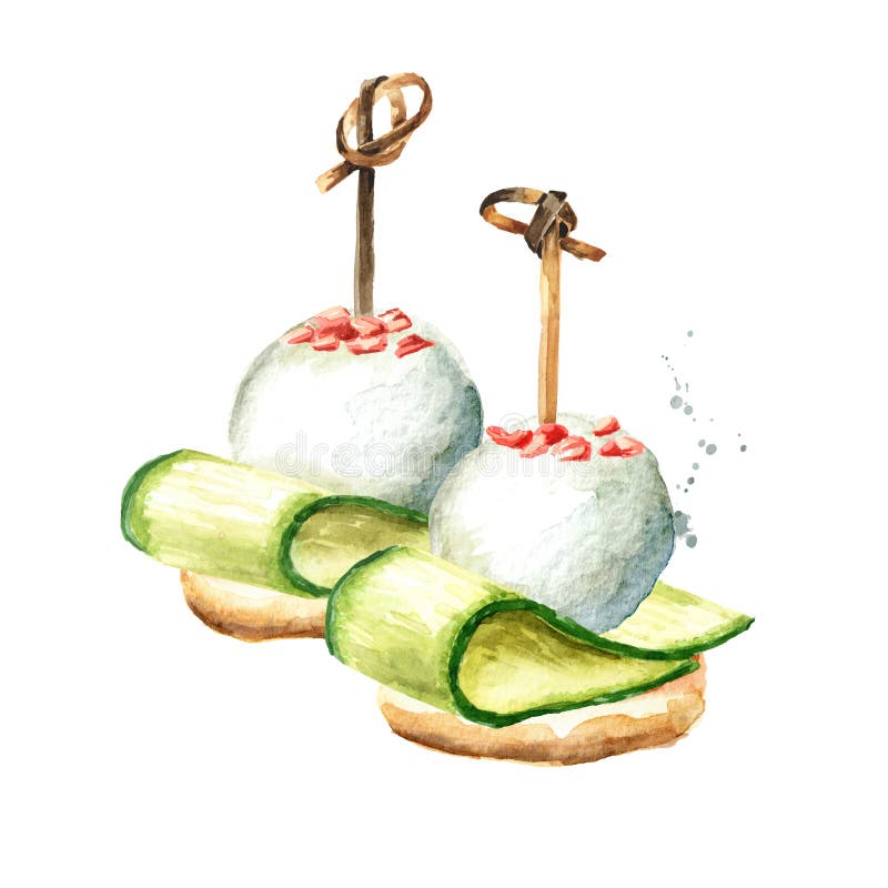 Les Canapes Secouent La Carte Apéritif Pour Une Table De Fête Illustration Tir?e Par La Main D'aquarelle D'isolement Sur Le Fond Illustration Stock - Illustration du événement, garnissez: 155625313