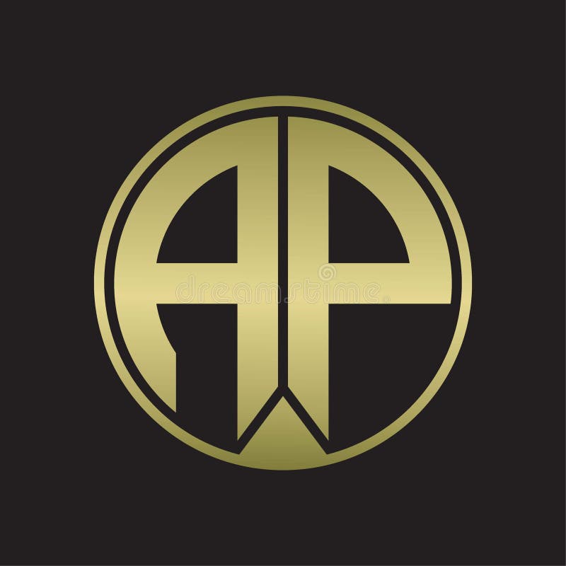 AP Logo Monogram Circle with Piece Ribbon Style on Gold Colors Stock