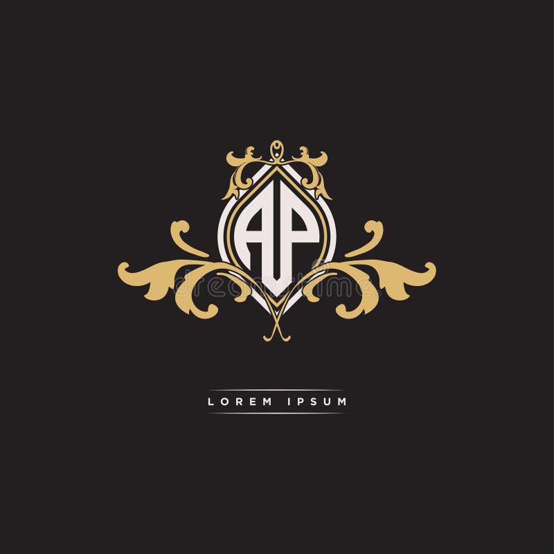 AP Logo Monogram Ornamental Geometric Vintage Style Stock Vector