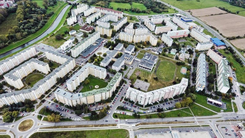 Bytové domy a parkoviště, letecký pohled. Banská Bystrica,