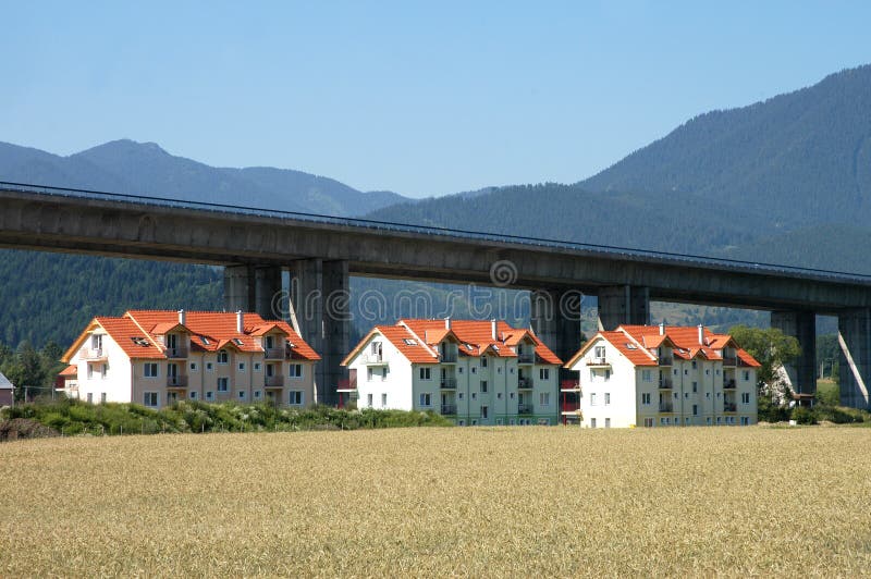 Apartment buildings uder the highway