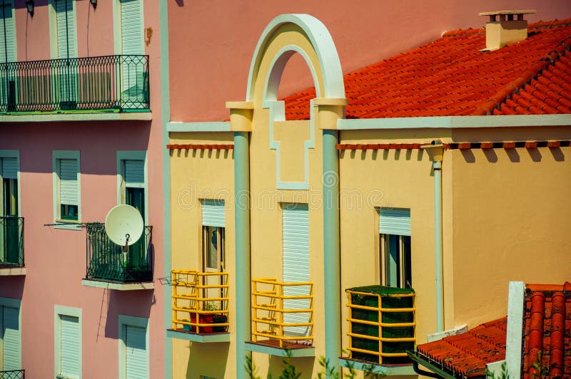 Apartments in colorful modern buildings