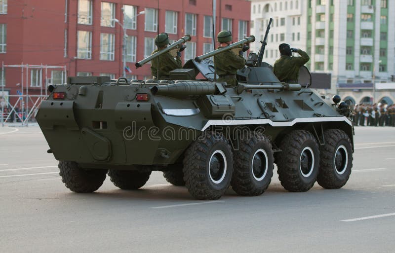 Armored personnel carrier by soldiers armed with portable air defence systems. Armored personnel carrier by soldiers armed with portable air defence systems