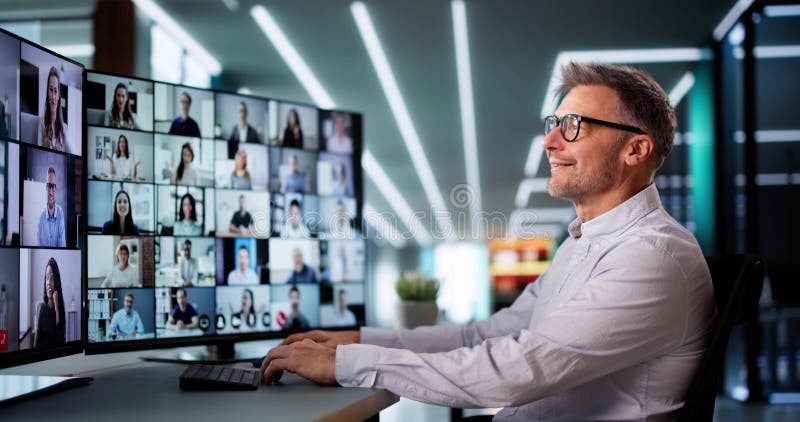 Apel video conferință. Întâlnire virtuală la distanță royalty free stock photography