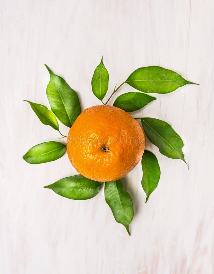 Apelsinen bär frukt med gröna sidor på vit träbakgrund arkivbilder