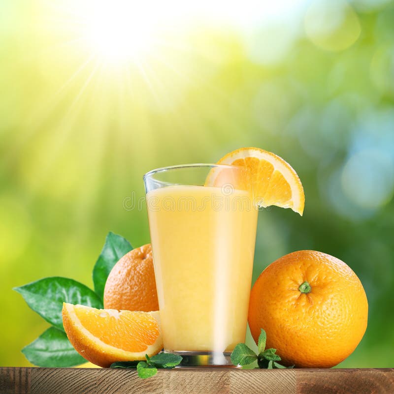 Apelsinfrukter och exponeringsglas av orange fruktsaft royaltyfri foto