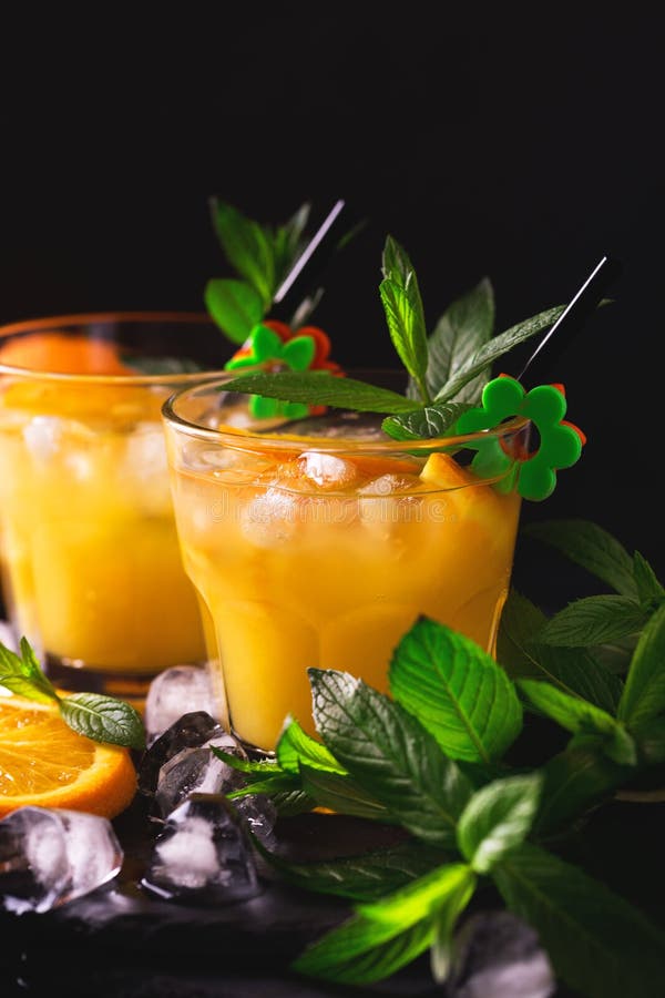 Aperitif with Vodka, Orange Juice and Mint. Screwdriver Cocktail Stock