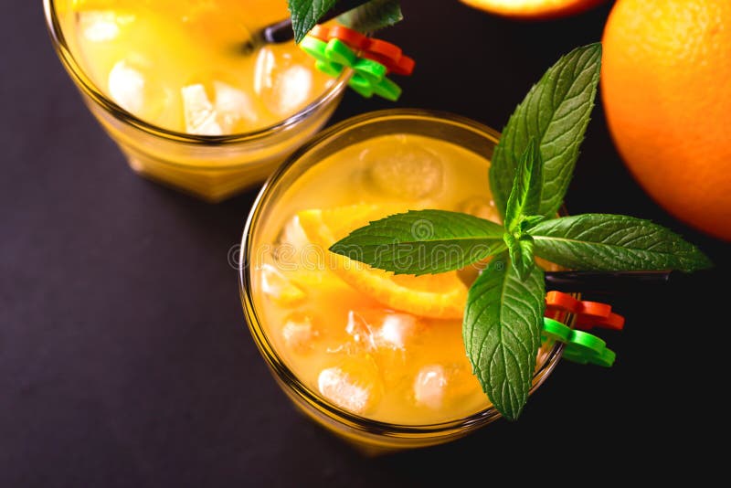 Aperitif with Vodka, Orange Juice and Mint. Screwdriver Cocktail Stock