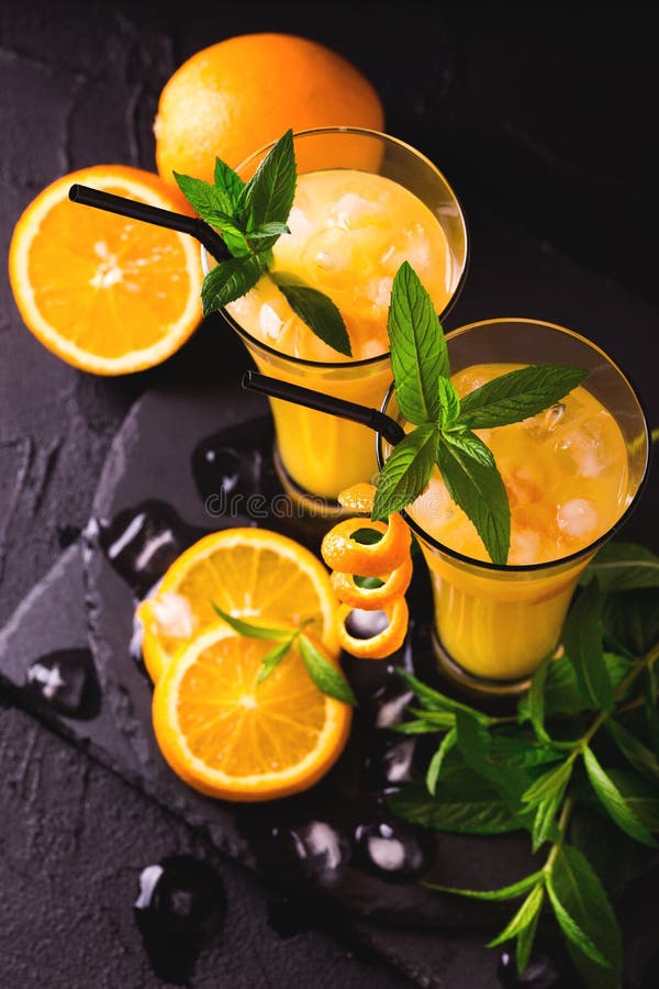 Aperitif with Vodka, Orange Juice and Mint. Screwdriver Cocktail Stock