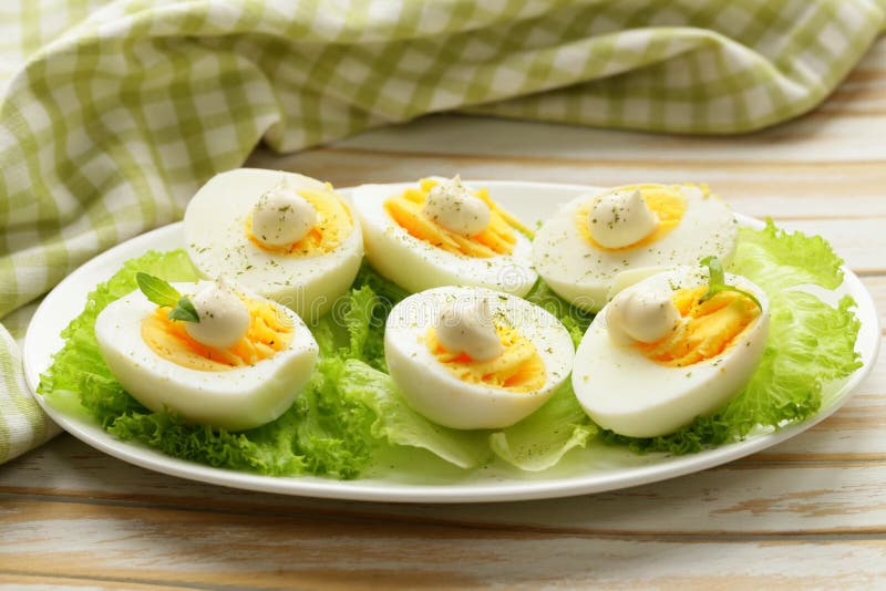 Appetizer of boiled eggs with mayonnaise and spices. Appetizer of boiled eggs with mayonnaise and spices