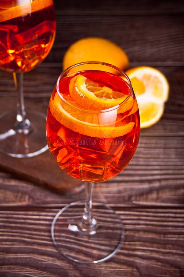 Aperol Spritz Italian Cocktail Alcoholic Beverage with Ice Cubes and