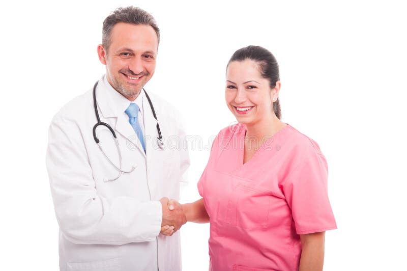 Aperto de mão médico de dois povos para a parceria nova fotografia de stock royalty free Aperto de mão médico de dois povos para a parceria nova fotografia de stock royalty free