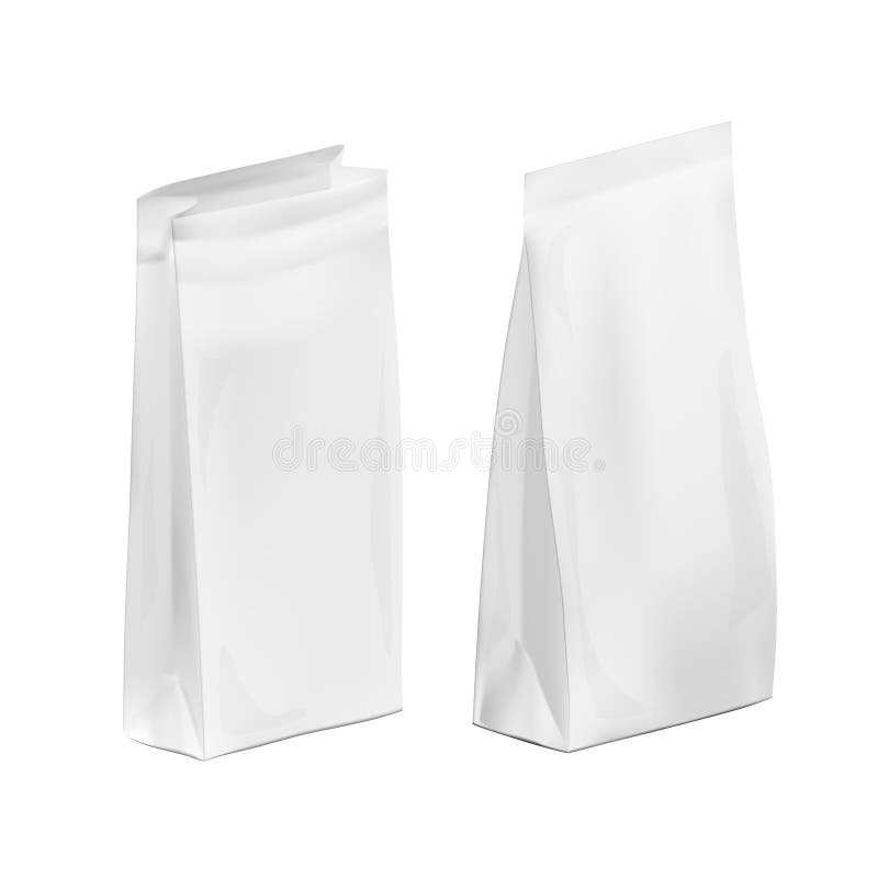 Apertura E Chiusura Di Imballaggi In Plastica Bianca O In Carta Sachet Per Pane, Caffè, Candys, Biscotti, Regali royalty illustrazione gratis