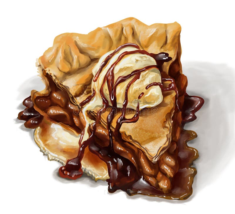 Apfelkuchen mit Vanilleeiscreme und köstlichem Ahornsirup vektor abbildung Apfelkuchen mit Vanilleeiscreme und köstlichem Ahornsirup vektor abbildung