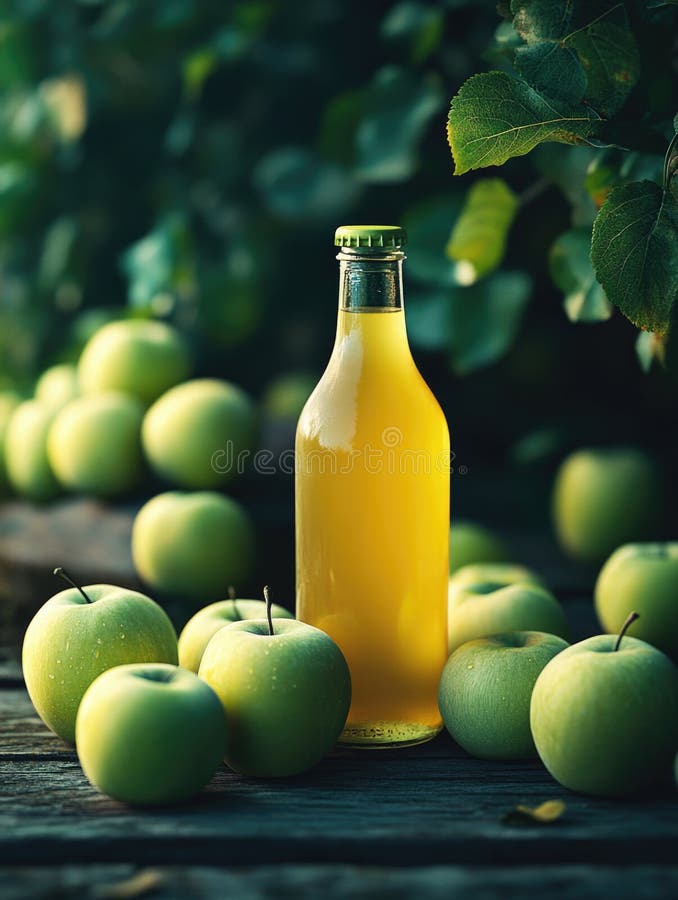 Apfelwein mit grünen Äpfeln stockbild